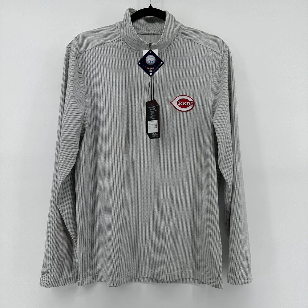 Antigua Cincinnati Reds Pave 1/4 Zip Pullover Mens Small Gray MLB Baseball NWT
